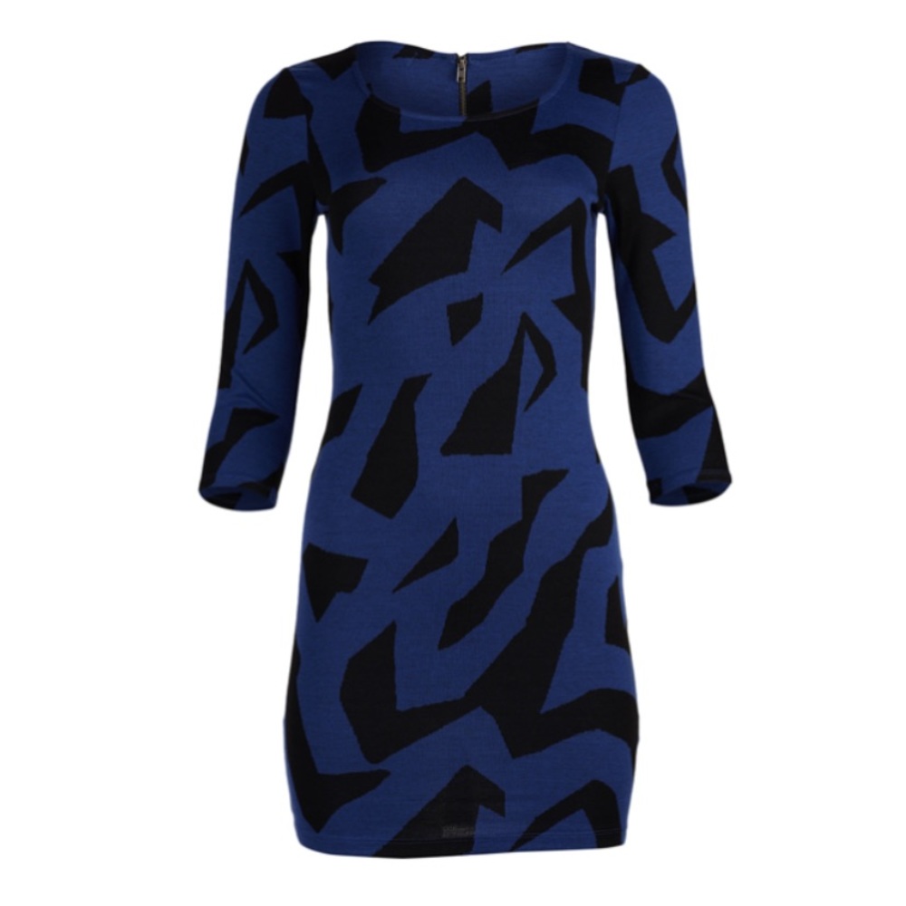 🆕 Geometric Bodycon 3/4 Sleeve Dress (w/ Tags) - Black & Blue